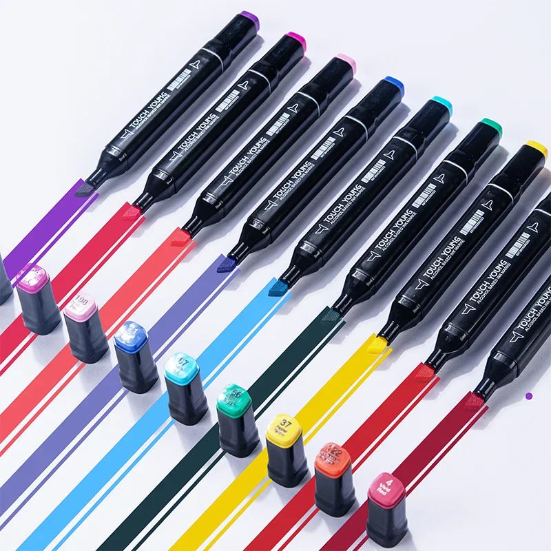 24-80 Colors Artist Double Headed Art Marker Pen Graffiti Manga Sketch Alcohol Based Soft Brush For School Markers Art Supplies