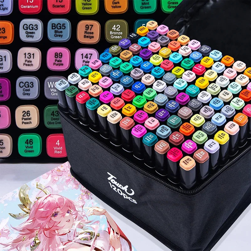 24-80 Colors Artist Double Headed Art Marker Pen Graffiti Manga Sketch Alcohol Based Soft Brush For School Markers Art Supplies